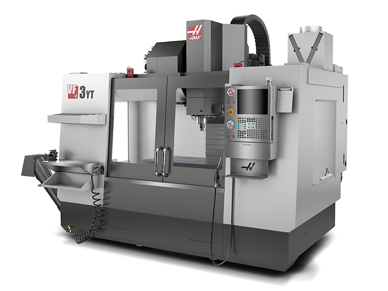 HAAS VF3YT vertical mill—40”×26”×25” travel, fitted with Renishaw probes for precision.